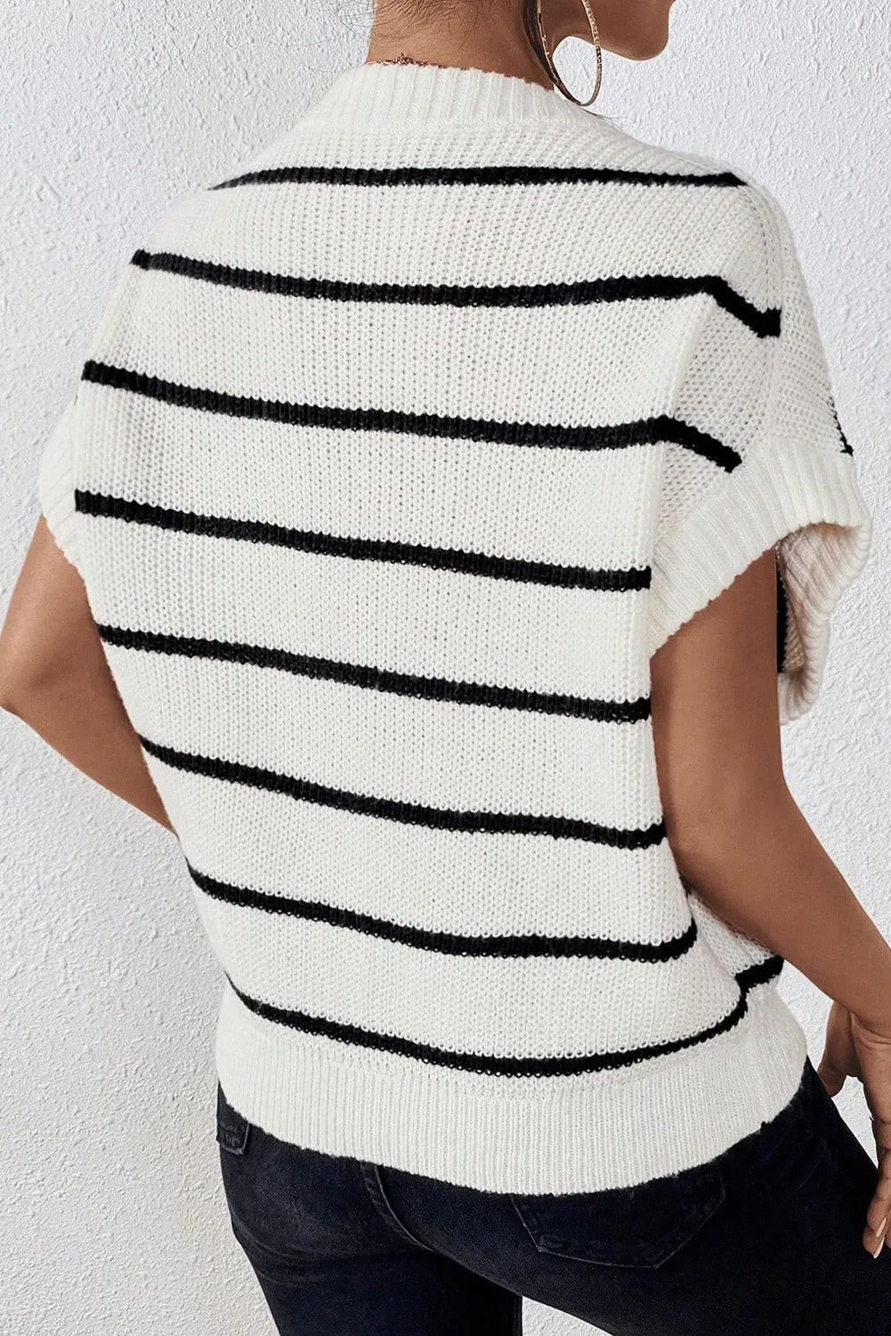 White Stripe Round Neck Batwing Sleeve Sweater sold by eAura product image thumbnail 2