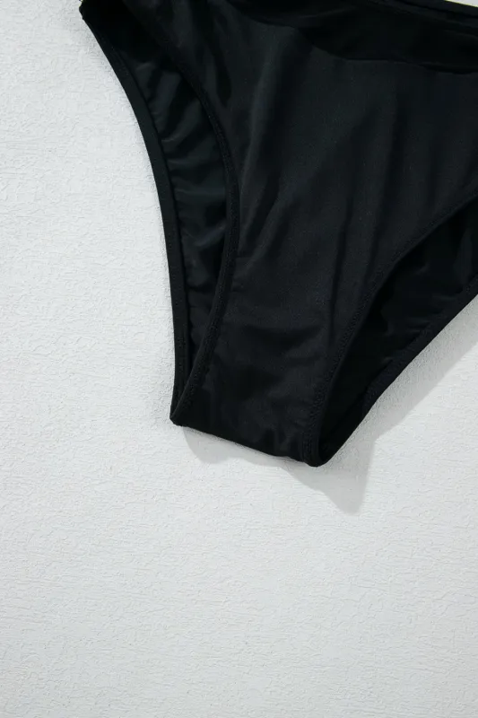 Black Sheer Mesh Edged Halter V Neck Push Up Bikini sold by eAura