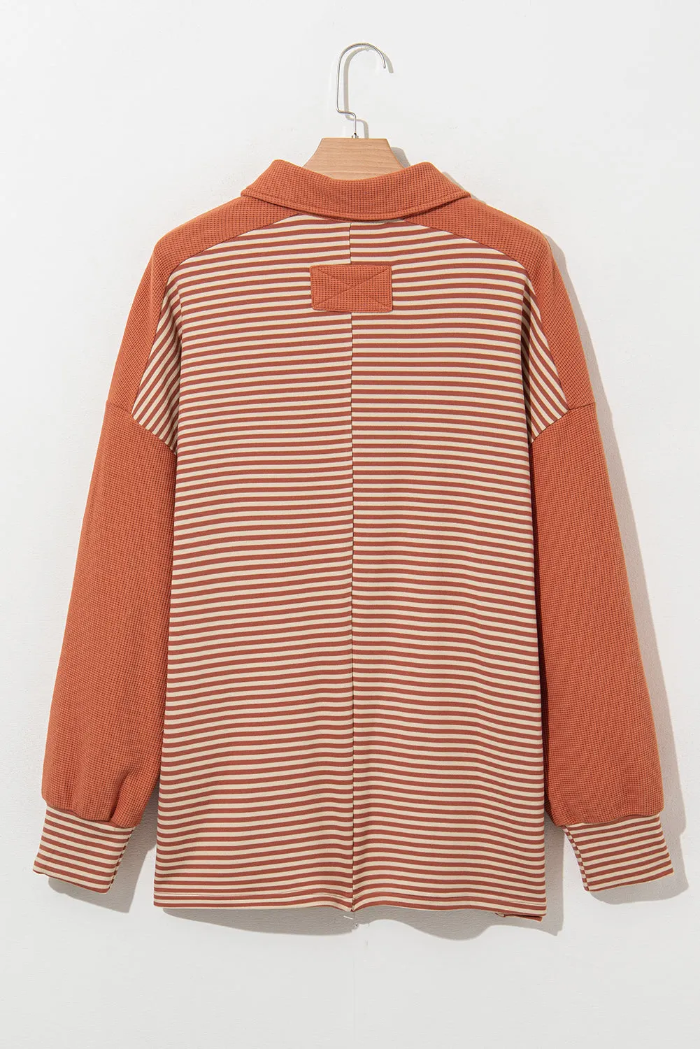 Red Stripe Textured Patched Drop Shoulder Buttoned Plus Size Sweatshirt sold by eAura product image thumbnail 5