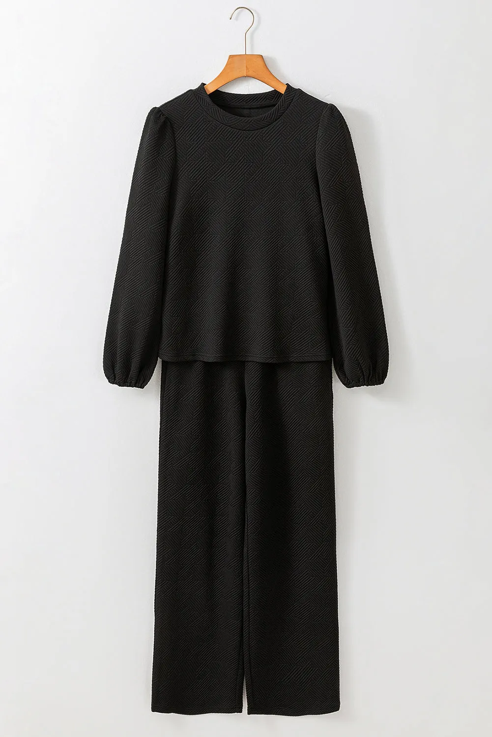 Black Textured Puff Sleeve Top and Trousers Set sold by eAura product image thumbnail 4