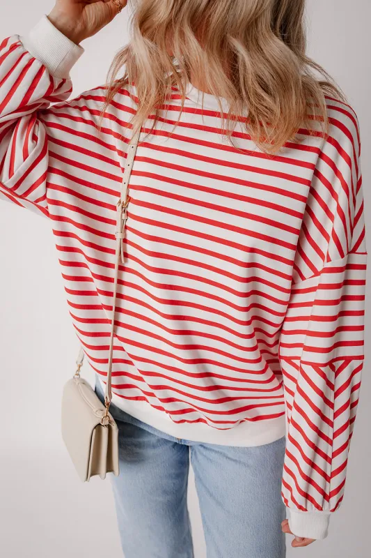Orange Stripe Drop Shoulder Crew Neck Loose Sweatshirt sold by eAura