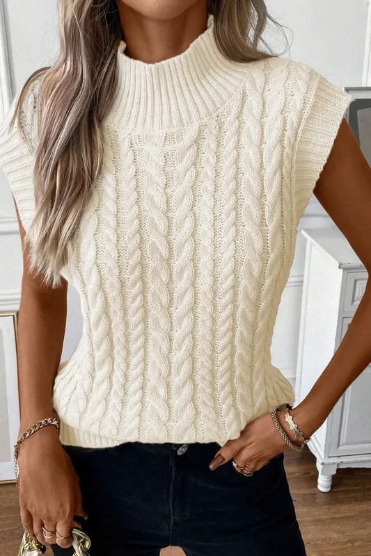 Oatmeal Cable Knit High Neck Sweater Vest sold by eAura
