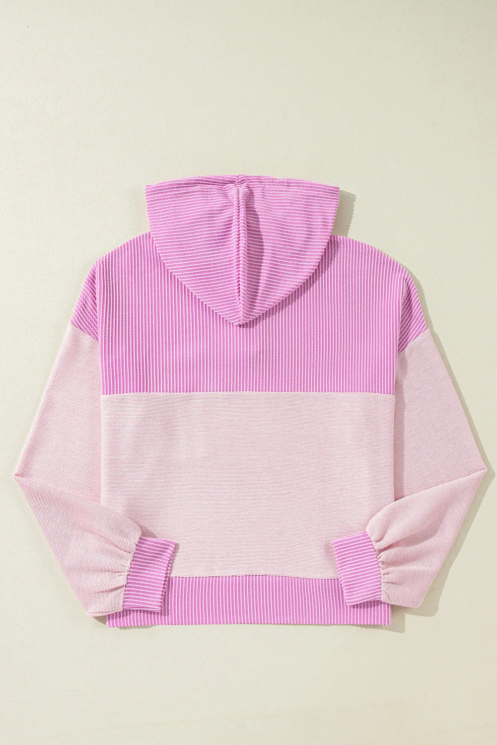 Light Pink Ribbed Colourblock Patch Pocket Drawstring Hooded Top sold by eAura product image thumbnail 5