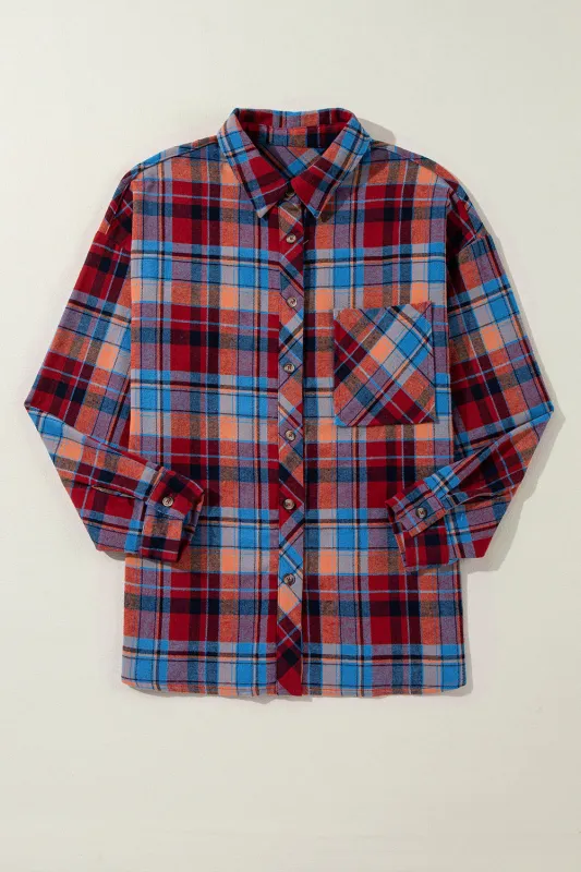 Red Plaid Print Loose Vintage Shirt sold by eAura