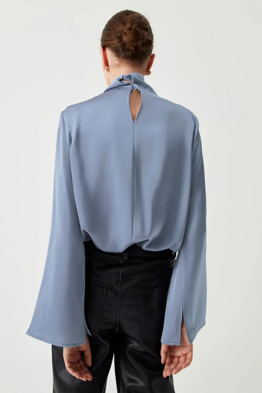 Ivy Asymmetric Pleated Turtleneck Bell Sleeve Blouse sold by eAura product image thumbnail 2