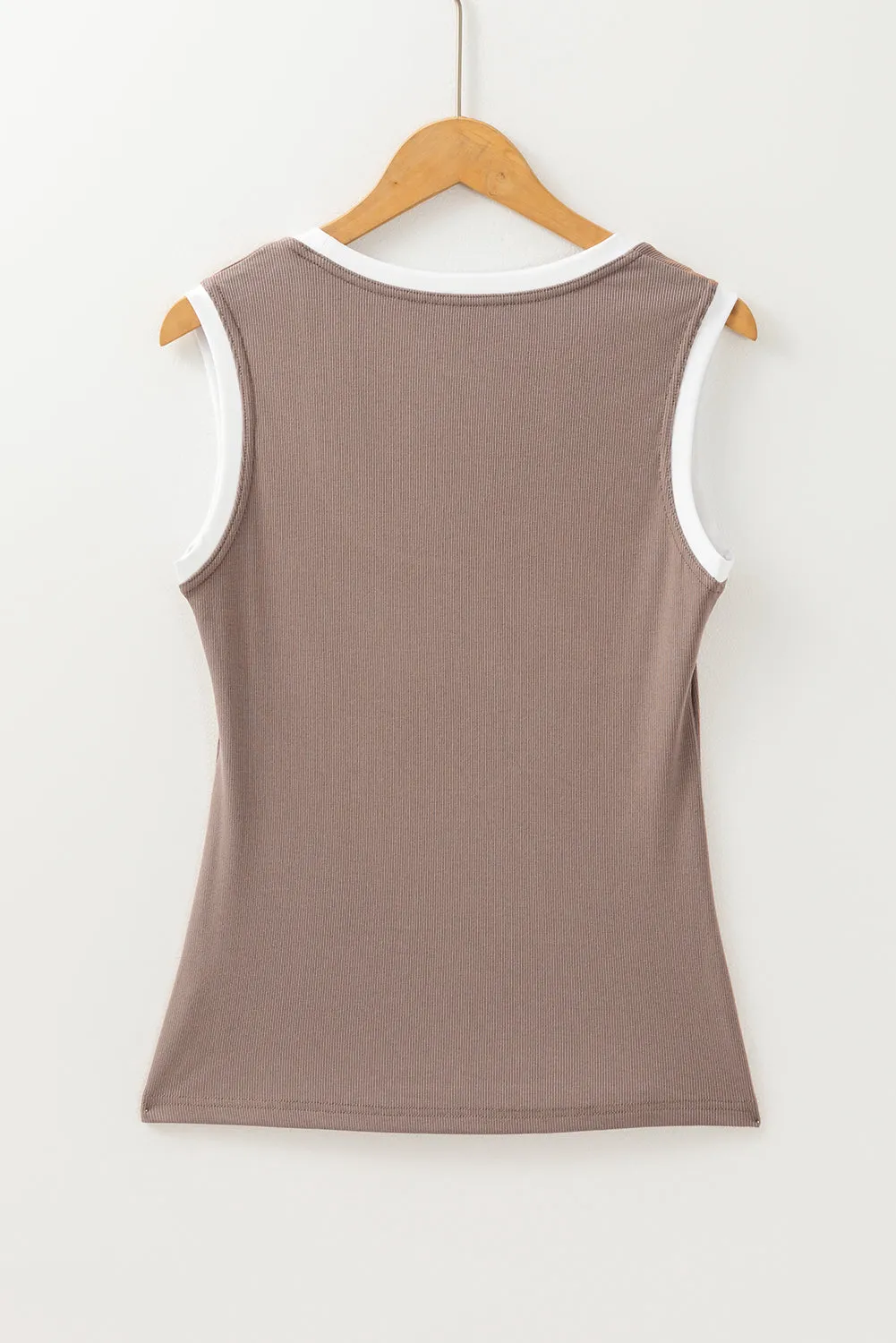 Smoke Grey Ribbed Knit Colourblock Edge U Neck Slim Fit Tank Top sold by eAura product image thumbnail 5