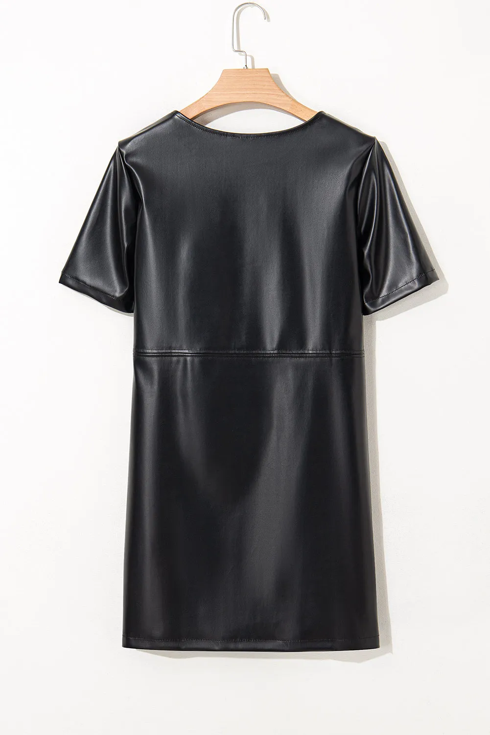 Black Faux Leather Loose T-shirt Dress sold by eAura product image thumbnail 5
