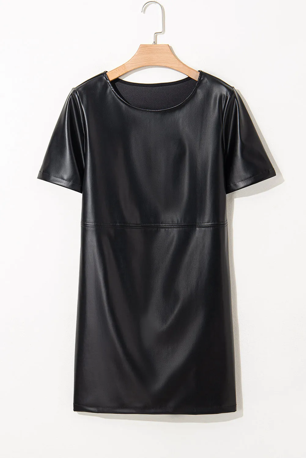 Black Faux Leather Loose T-shirt Dress sold by eAura product image thumbnail 4