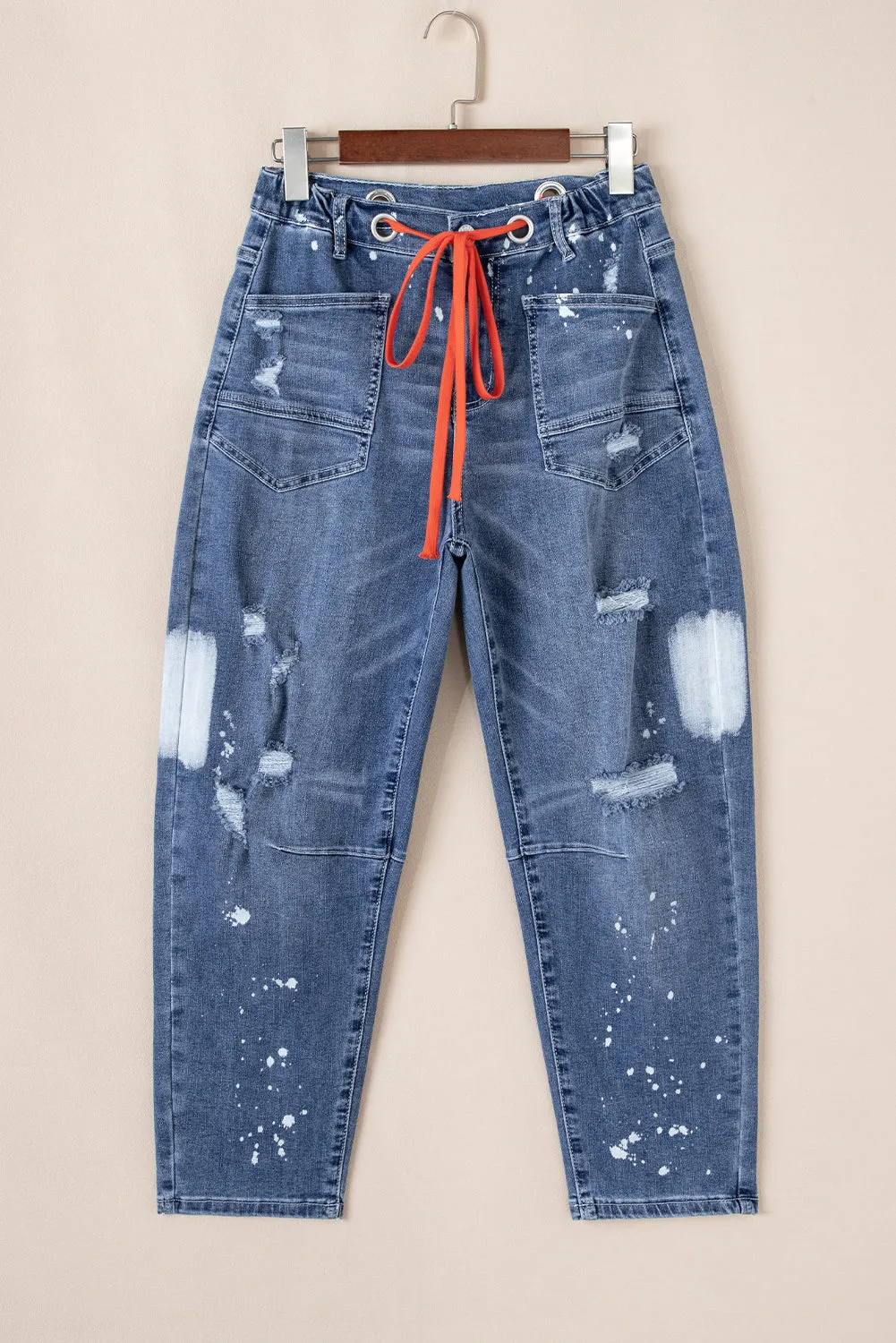 Ashleigh Blue Ripped Splattering Paint Rope Waist Cropped Straight Jeans sold by eAura product image thumbnail 4