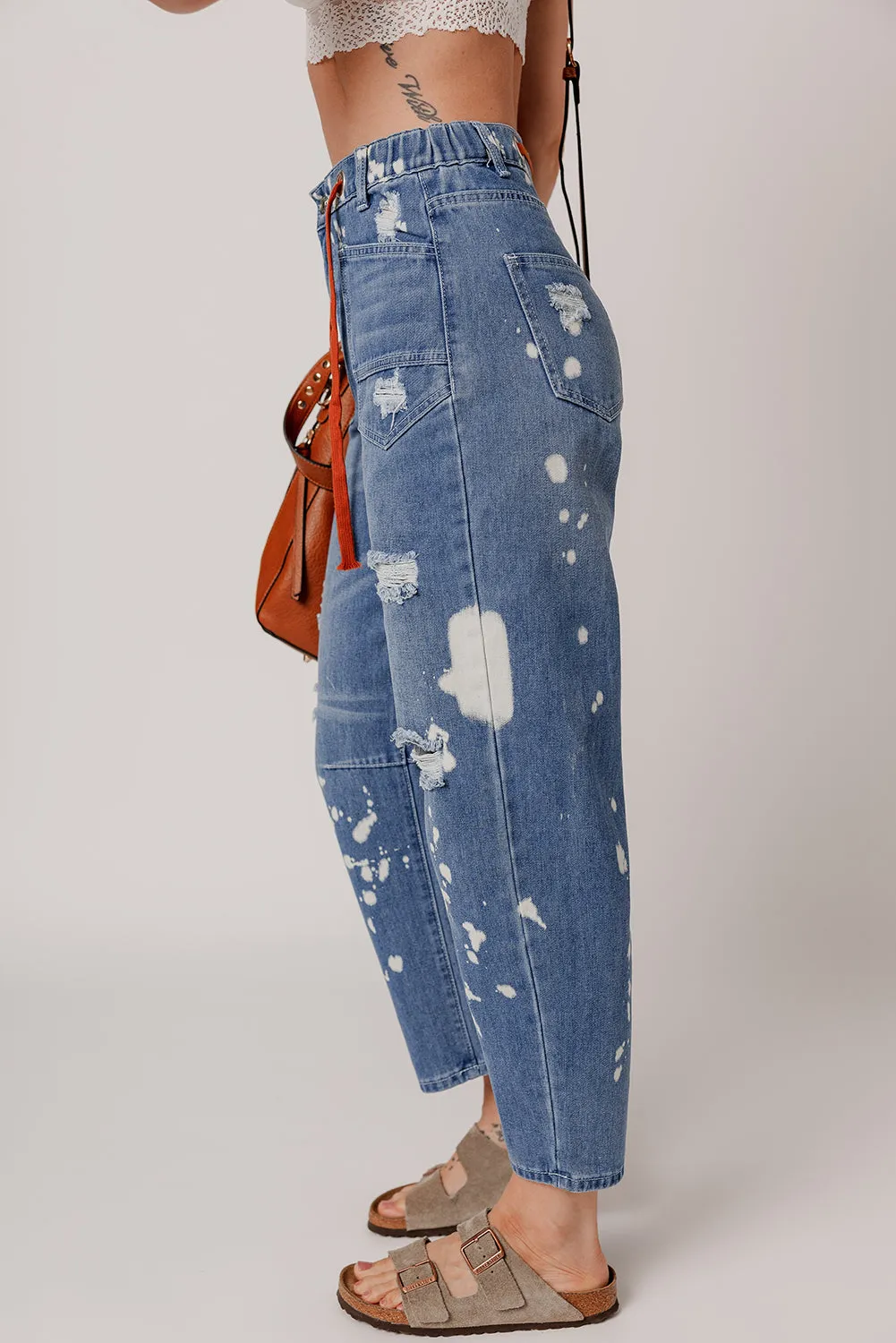 Ashleigh Blue Ripped Splattering Paint Rope Waist Cropped Straight Jeans sold by eAura product image thumbnail 3