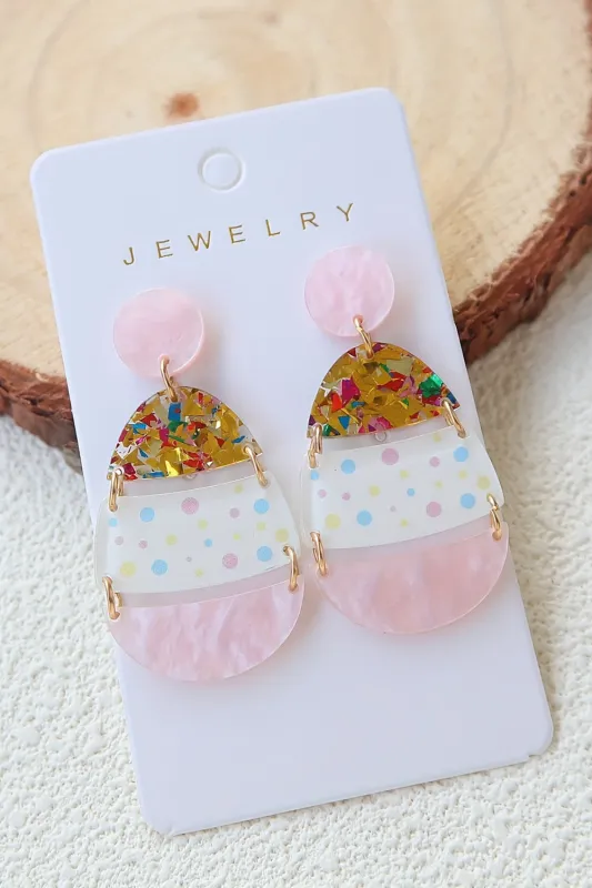 Pink Cute Printed Easter Egg Shape Drop Earrings sold by eAura