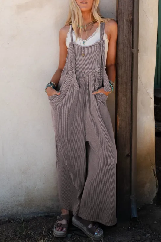 Philippine Grey Ribbed Adjustable Straps Wide Leg Loose Overall sold by eAura