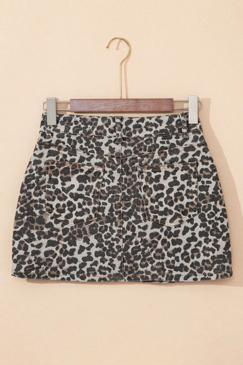 Khaki Leopard Denim Mini Skirt sold by eAura product image thumbnail 2