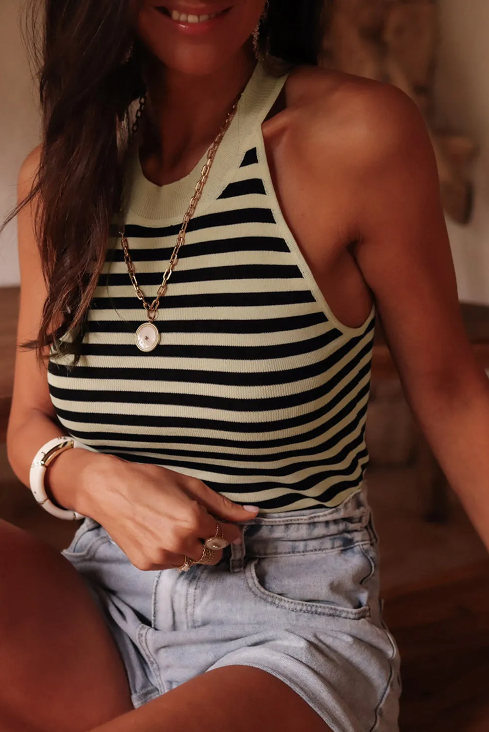 Black Stripe Crew Neck Slim Fit Sweater Vest sold by eAura