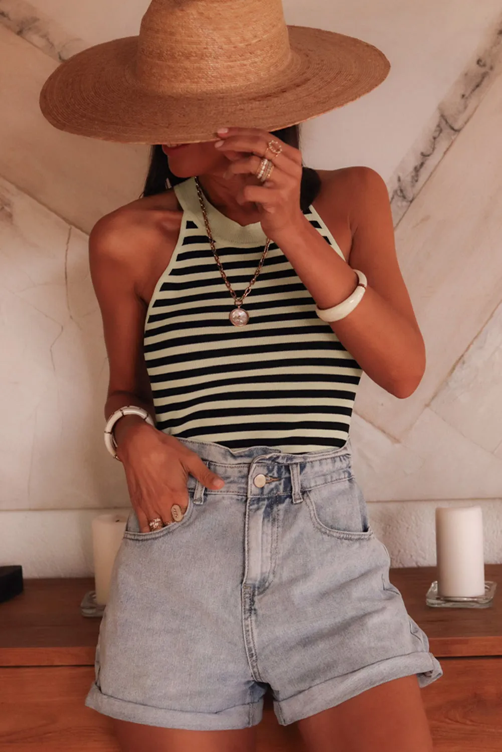 Black Stripe Crew Neck Slim Fit Sweater Vest sold by eAura product image thumbnail 5