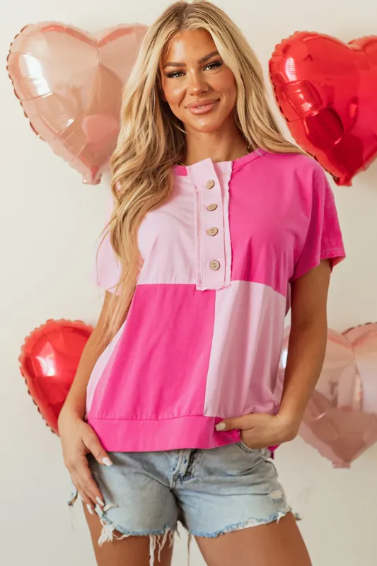 Pink Two Tone Half Buttons Collared T Shirt made by eAura