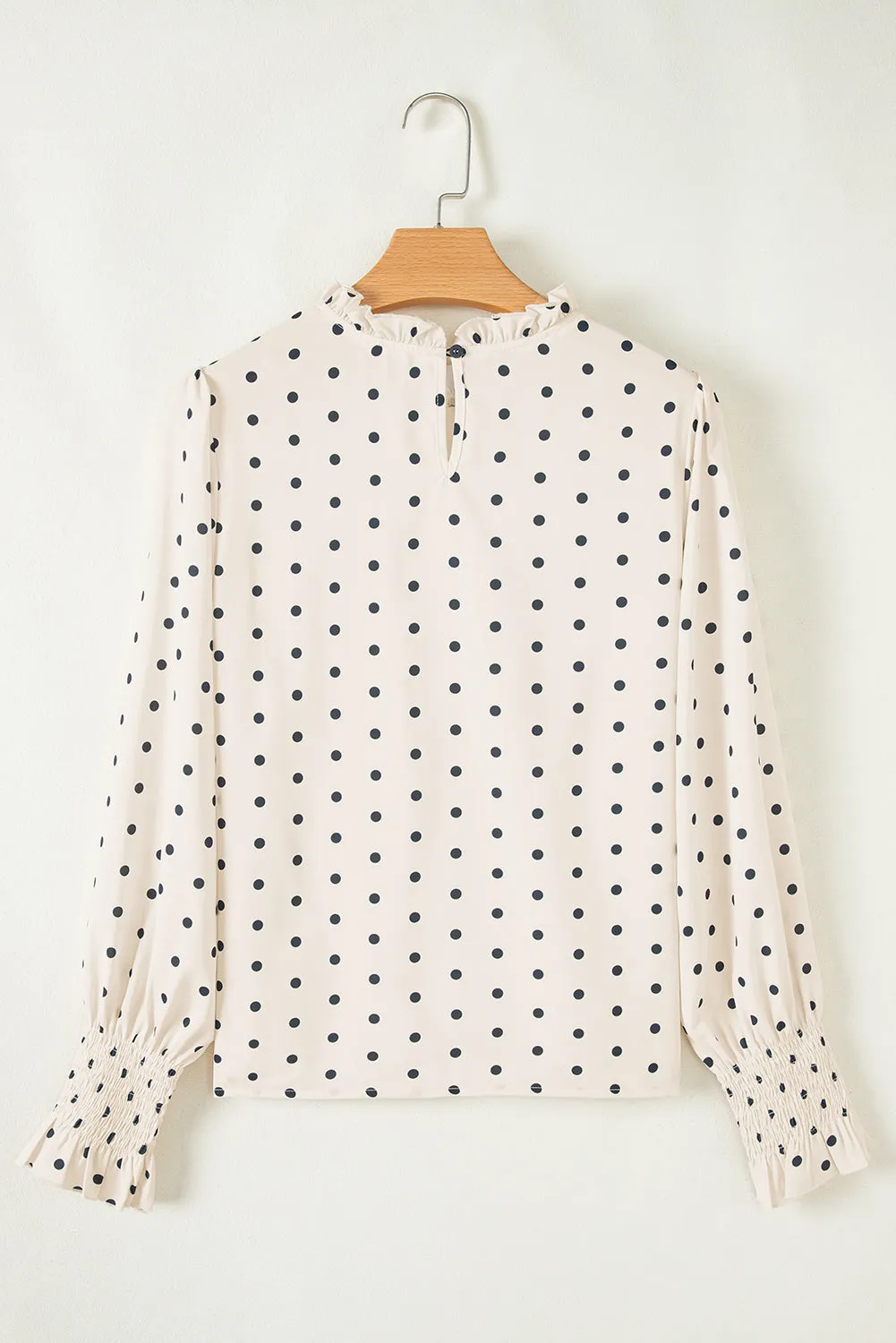 Apricot Polka Dot Print Frilled Collar Lantern Sleeve Blouse sold by eAura product image thumbnail 5