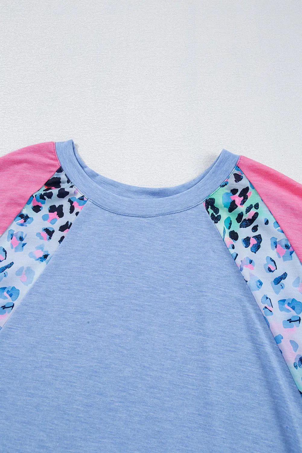 Sky Blue Leopard Print Patch Colourblock Plus Size T Shirt sold by eAura product image thumbnail 3