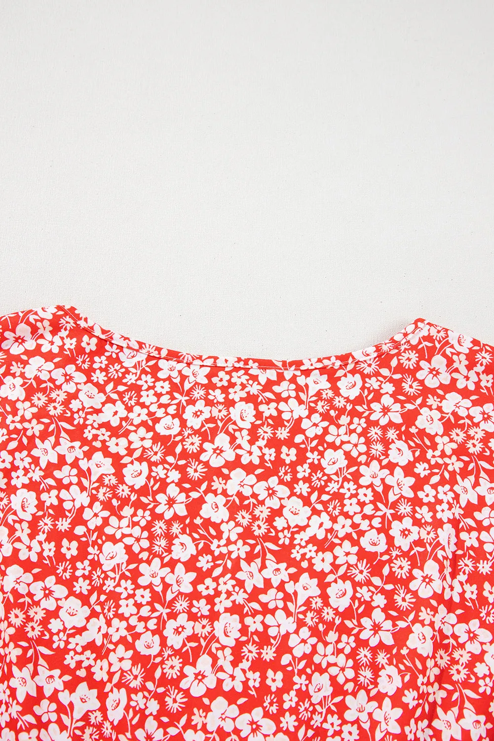 Red Plus Size Floral V Neck Flared Bracelet Sleeve Blouse sold by eAura product image thumbnail 5