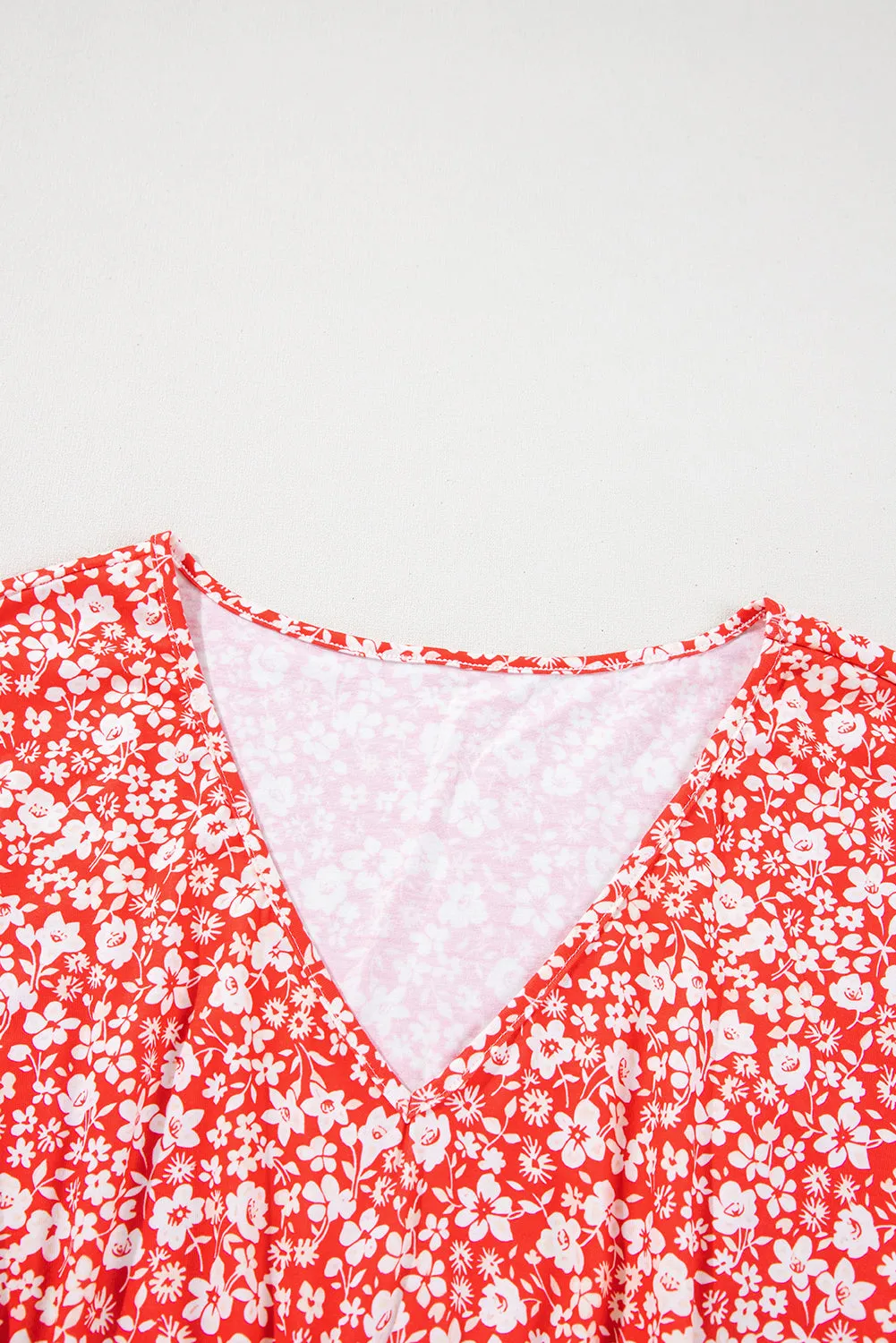 Red Plus Size Floral V Neck Flared Bracelet Sleeve Blouse sold by eAura product image thumbnail 4