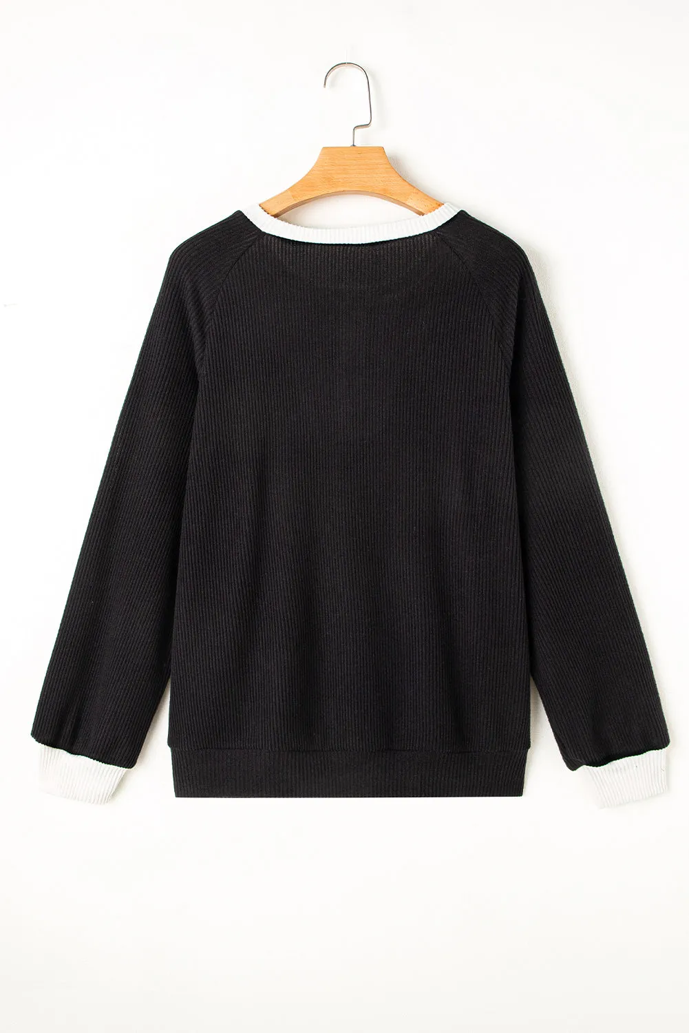 Black Colour Contrast Ribbed Loose Fit Long Sleeve Top sold by eAura product image thumbnail 5