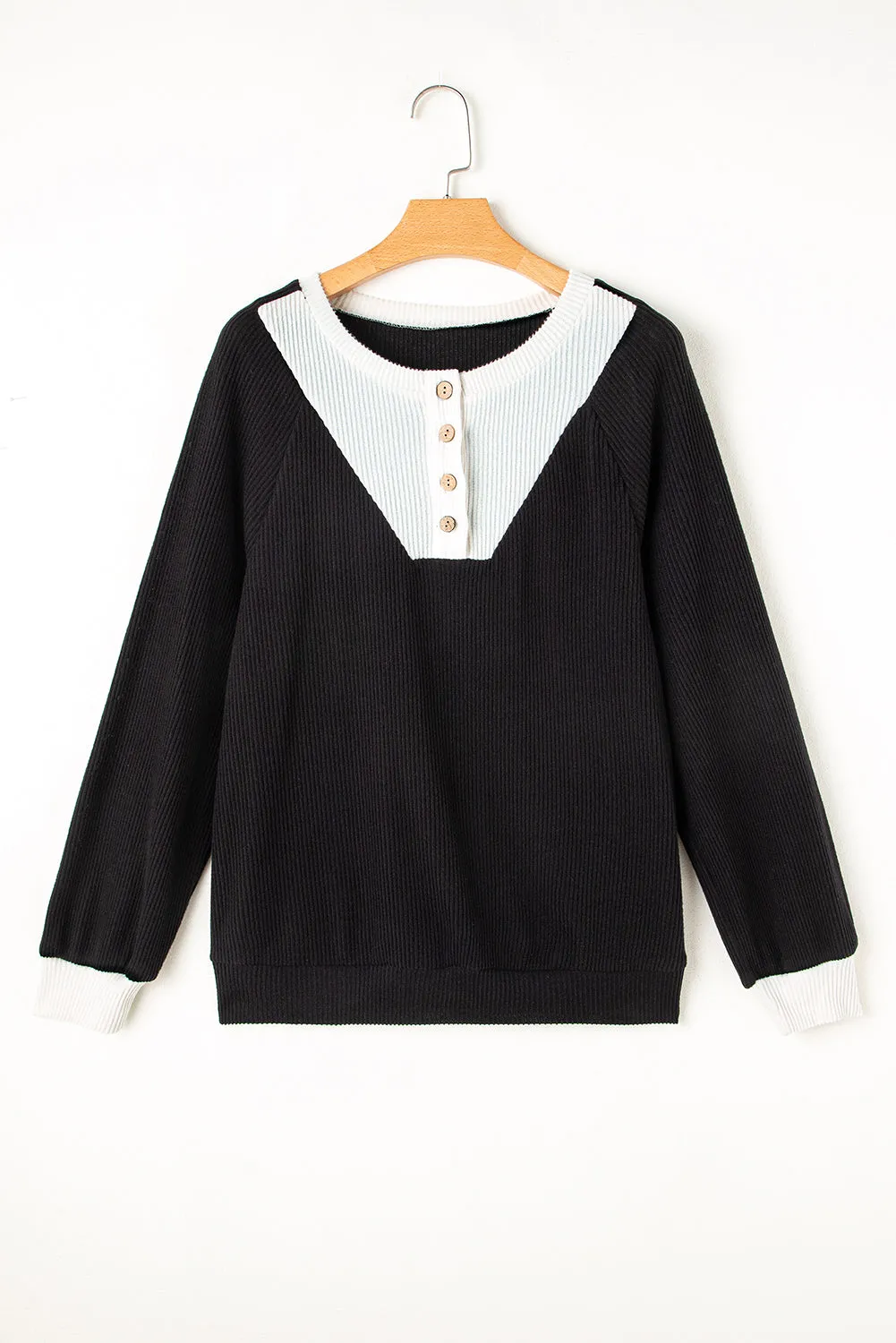 Black Colour Contrast Ribbed Loose Fit Long Sleeve Top sold by eAura product image thumbnail 4