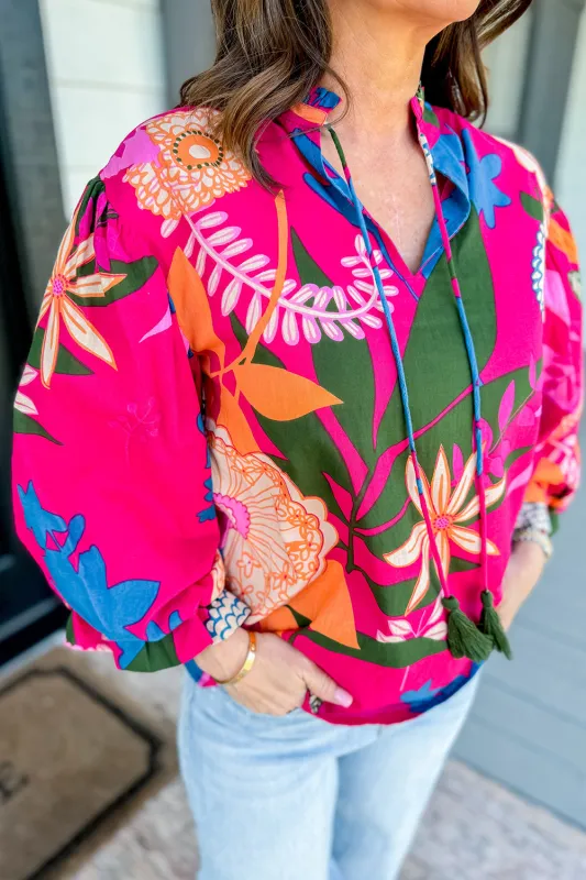 Rose Blooming Flower Print Ruffled Puff Sleeve Blouse sold by eAura