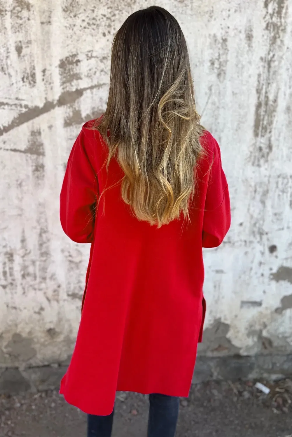 Fiery Red Solid Colour Casual Zip up Hooded Coat sold by eAura product image thumbnail 2