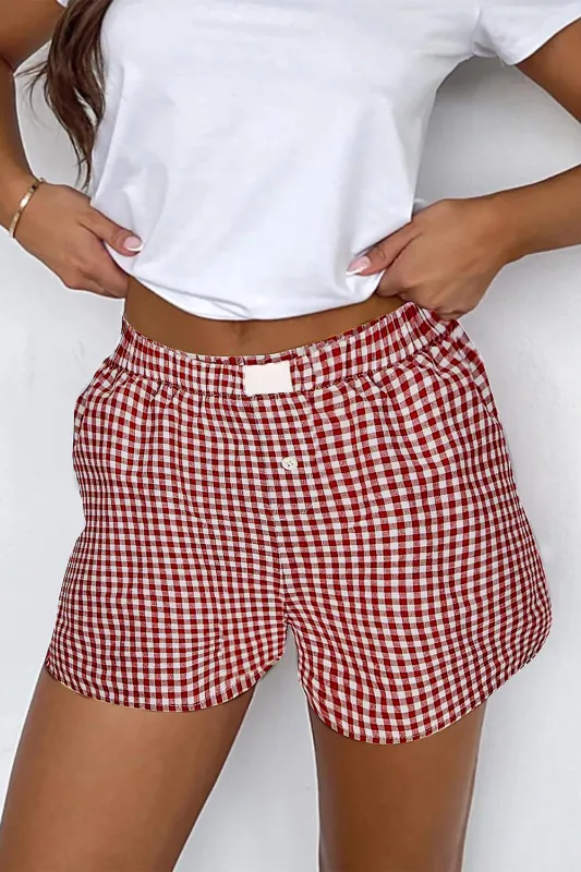 Red Plaid Gingham Printed High Waist Shorts sold by eAura