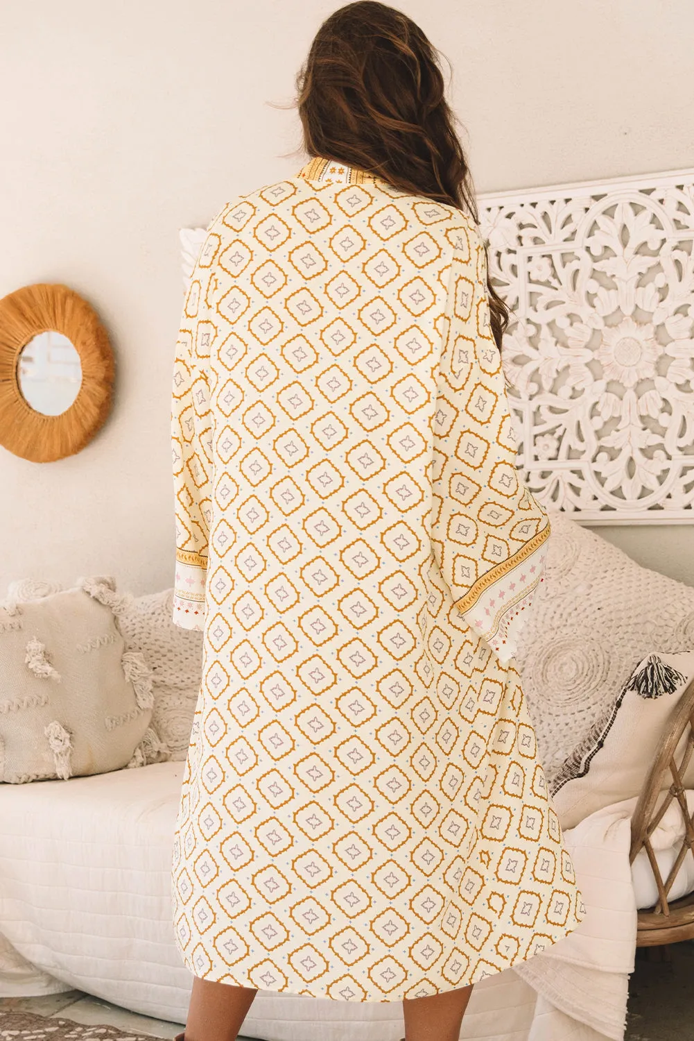 Yellow Bohemian Geometric Printed Loose Sleeve Long Kimono sold by eAura product image thumbnail 2