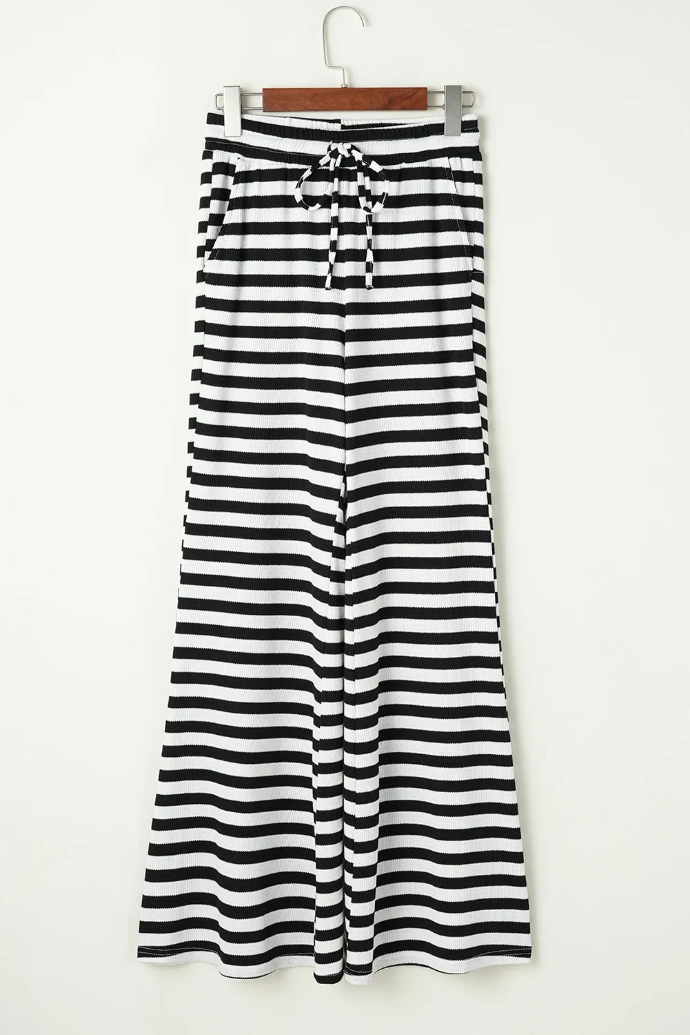 Black Stripe Lace-up Waist Casual Flared Trousers sold by eAura product image thumbnail 4