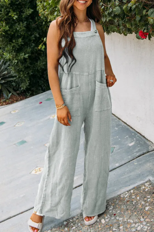 Grey Textured Wide Leg Overall with Pockets sold by eAura