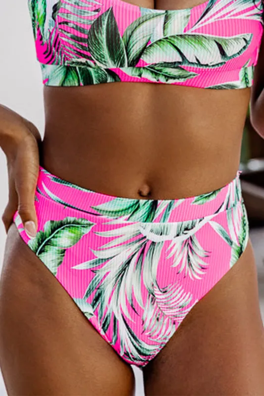 Rose Tropical Print Textured Bikini Bottoms sold by eAura
