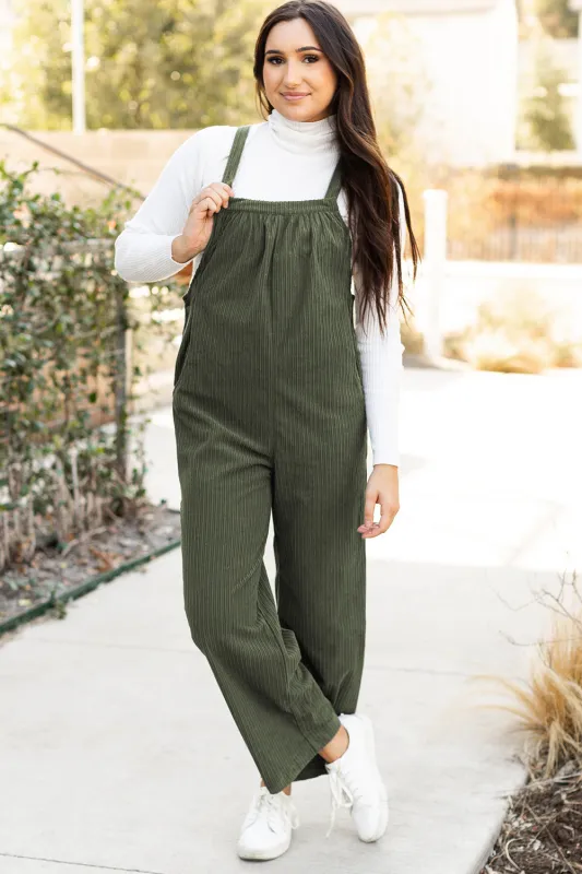 Jungle Green Solid Pocketed Loose Fit Corduroy Overall sold by eAura