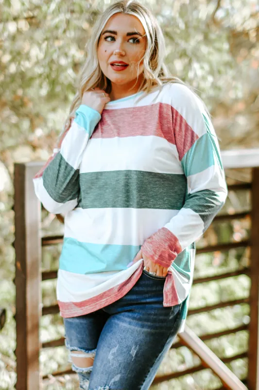 Green Plus Size Colourblock Pullover Top sold by eAura