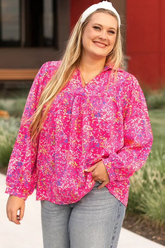 Purple Plus Size Floral Print Puff Sleeve V Neck Blouse sold by eAura