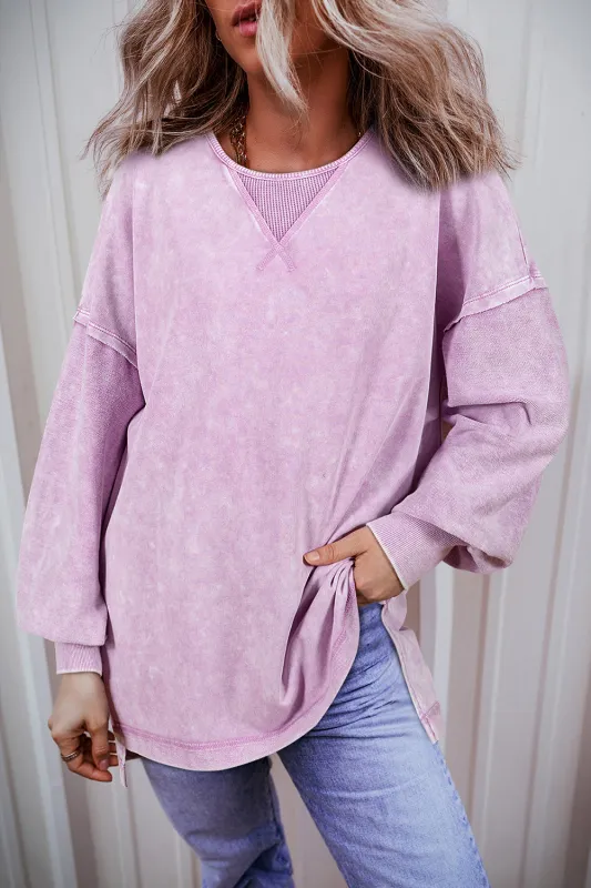 Orchid Petal Mineral Wash Drop Shoulder Pullover Sweatshirt sold by eAura
