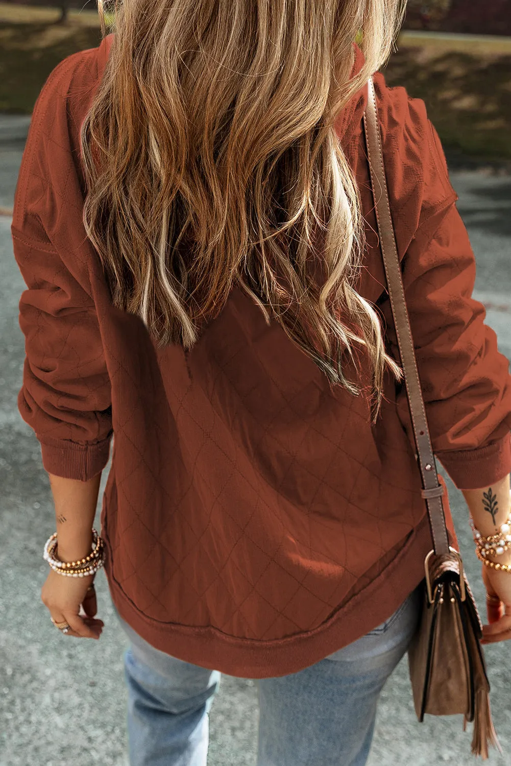 Chestnut Quilted Patchwork Exposed Seam Hoodie sold by eAura product image thumbnail 2