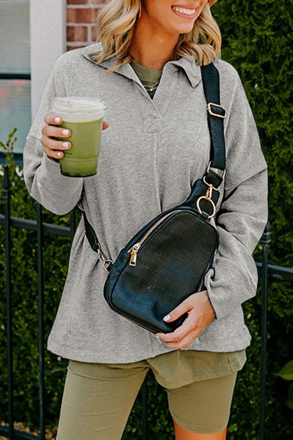 Evergreen Exposed Seam Collared Pocketed Loose Sweatshirt sold by eAura product image thumbnail 4