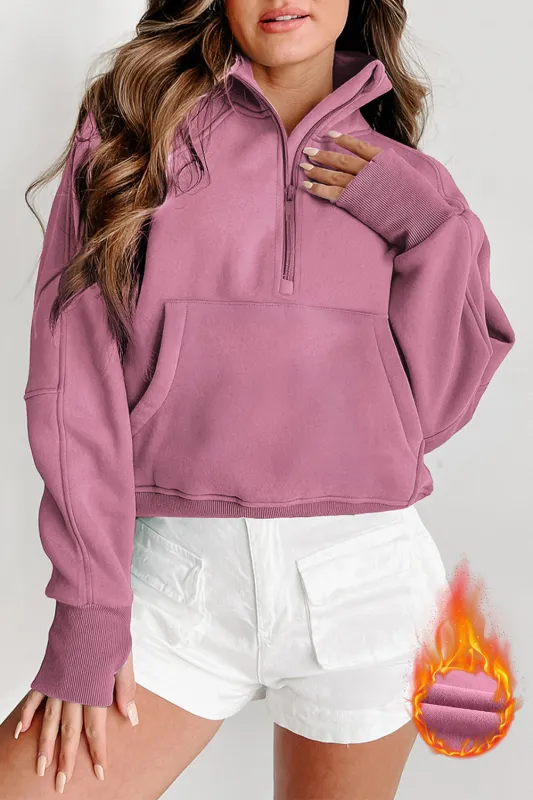 Phalaenopsis Fleece Lined Zip Up Stand Collar Thumbhole Sleeve Sweatshirt sold by eAura