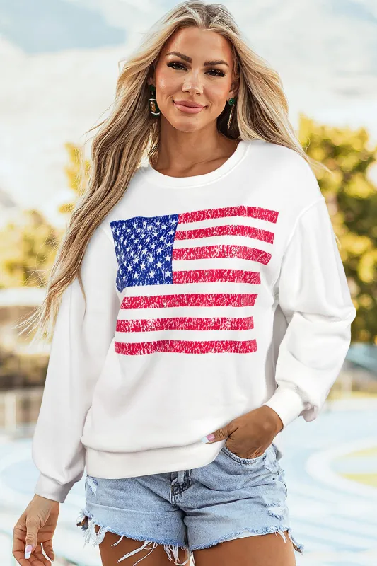 White American Flag Graphic Drop Shoulder Loose Sweatshirt sold by eAura
