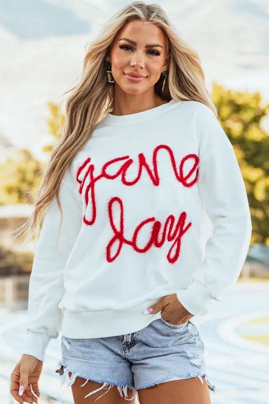 White Tinsel Game Day Drop Shoulder Graphic Sweatshirt sold by eAura