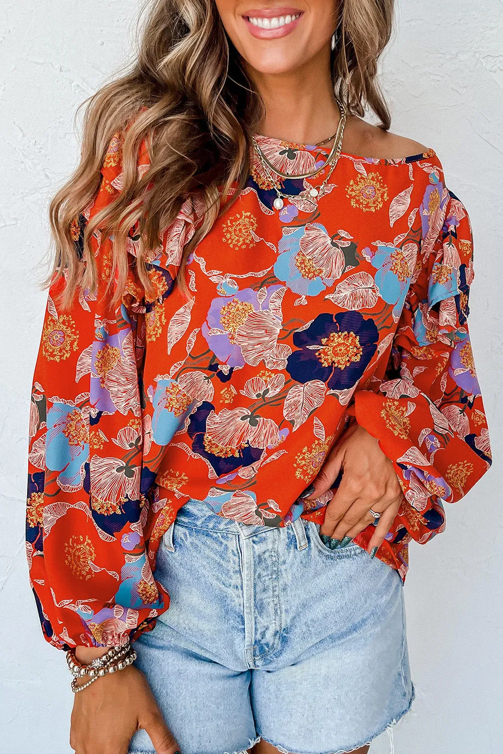 Ginger Floral Print Ruffle Puff Sleeve Blouse sold by eAura product image thumbnail 4