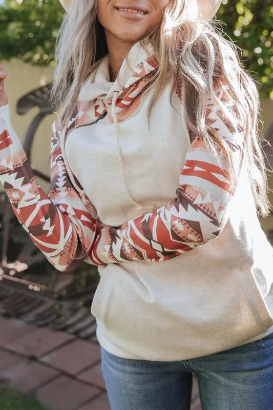 Western Aztec Print Patchwork Double Hood Hoodie sold by eAura
