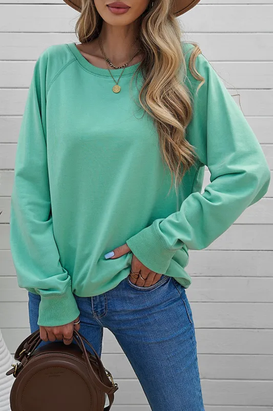 Green French Terry Cotton Blend Pullover Sweatshirt sold by eAura
