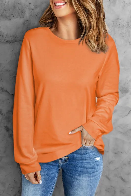 Orange Plain Crew Neck Long Sleeve Top sold by eAura