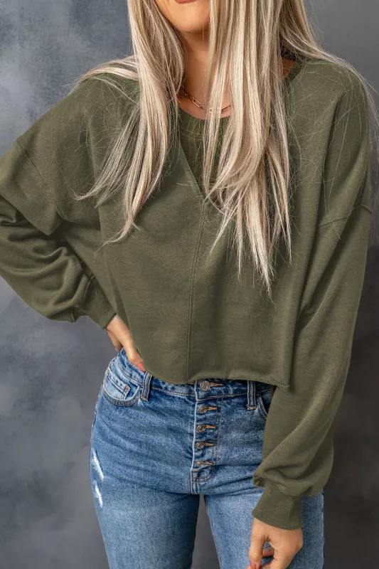 Green Drop Shoulder Cropped Sweatshirt sold by eAura