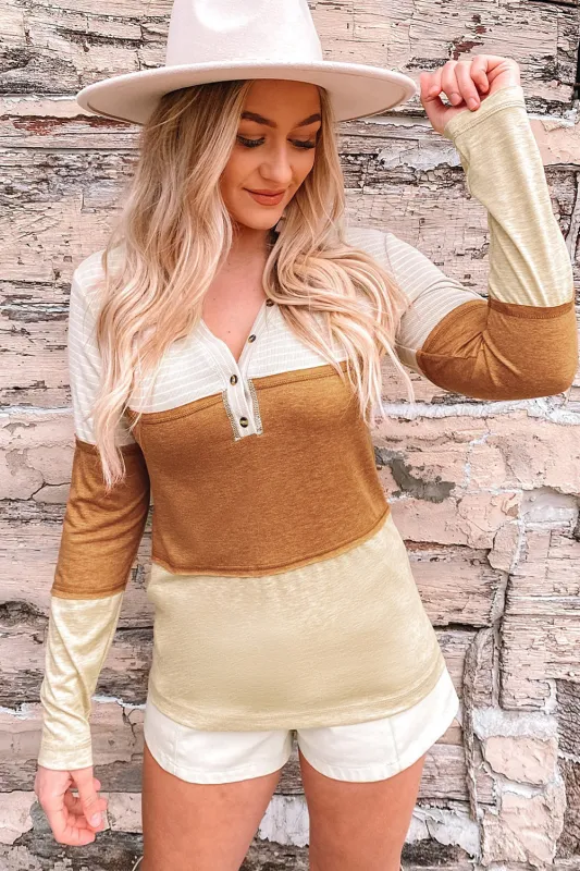 Orange Striped Colour Block Henley Top sold by eAura