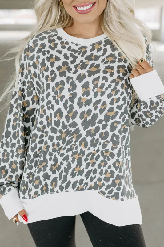 White Printed Solid Trim Leopard Print Top sold by eAura