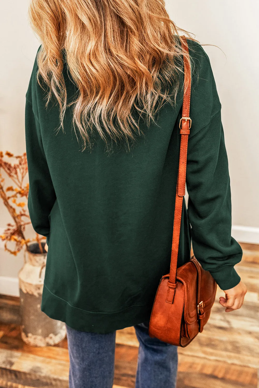 Duffel Green Oversized Drop Shoulder Split Hem Sweatshirt sold by eAura product image thumbnail 2